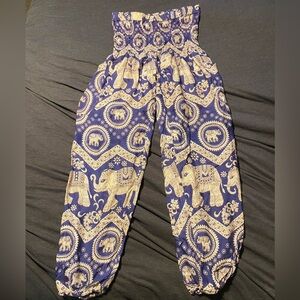 Women's Elephant Patterned Harem Pants - Purple and Cream